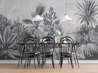 Black And White Palm Flower Pattern Self Adhesive Wallpaper