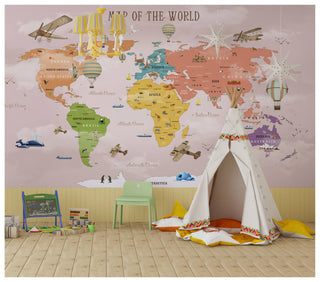 Colorful Map With Aircrafts Wallpaper, Wall sticker, Wall poster, Wall Decal - Luzen&co