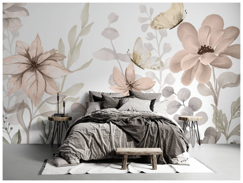 Nude Tones Big Flowers Self adhesive Wallpaper