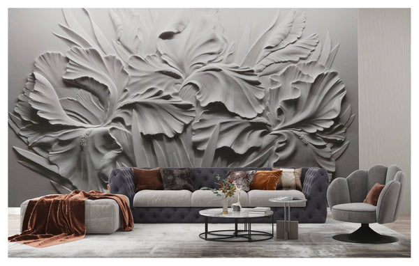 Grayscale Flowers Wall Mural Self adhesive Wallpaper - Luzen and co