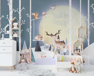 Cute Animals in the Moonlight Wallpaper, Wall sticker, Wall poster, Wall Decal - Luzen&co