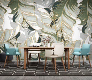 Big Tropical Leaves Soft Tones Self Adhesive Wallpaper