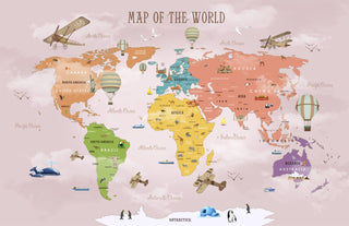 Colorful Map With Aircrafts Wallpaper, Wall sticker, Wall poster, Wall Decal - Luzen&co