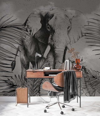 Linear Elephant and Tropical Self adhesive wallpaper