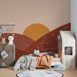 Boho Style Mountain and Sun Kids Wallpaper