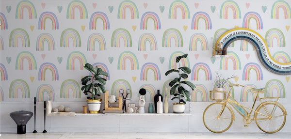 Rainbow and Hearts Self adhesive Wallpaper, Wall sticker, Wall poster