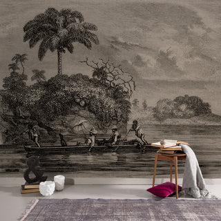 Boat, Black and White Tropical Self adhesive wallpaper
