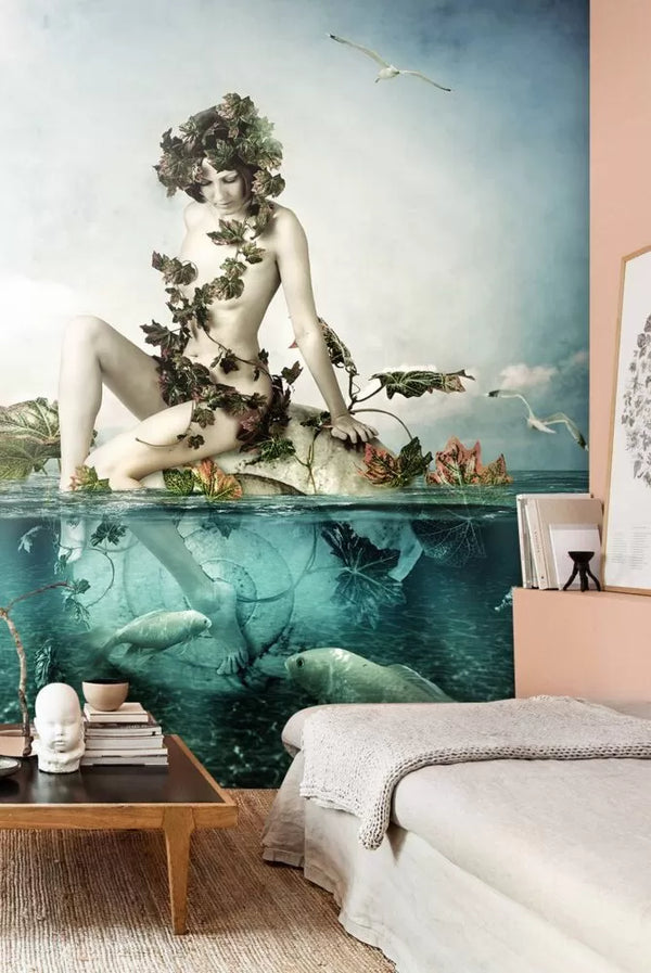 Girl On A Rock Middle of Sea Wall Mural Wallpaper - Luzenandco Australia
