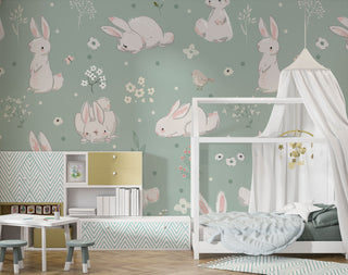 Bunnies and Birds Kids Peel and stick Wallpaper, Wall sticker, Wall poster, Wall Decal - Luzen&co