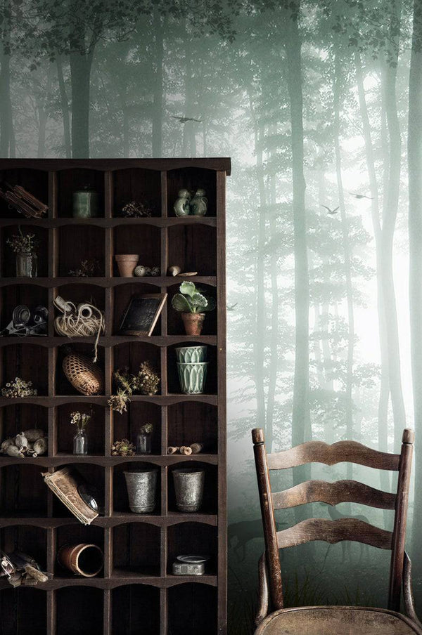 Green Foggy Forest Self adhesive wallpaper