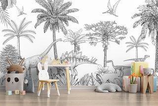 Charcoal Dinosaur Tropical Tree Wallpaper, Wall sticker, Wall poster, Wall Decal - Luzen&co