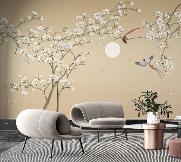 Soft Flowers and Birds 3D effect Wallpaper