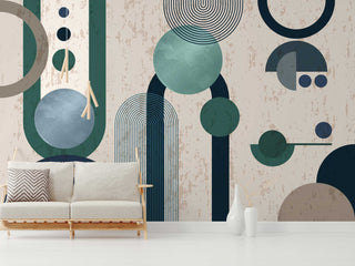 Geometric Patterns Modern Wallpaper In Green Tones - Luzen&Co
