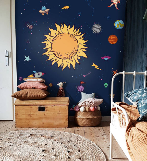 Dark Blue Background Planet Kids Wallpaper, Wall sticker, Wall poster, Wall Decal