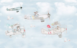 Cartoon Animal Pilots On Airplanes Self adhesive Wallpaper
