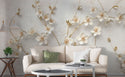 Gold Detailed 3D Look White Flower Self adhesive Wallpaper