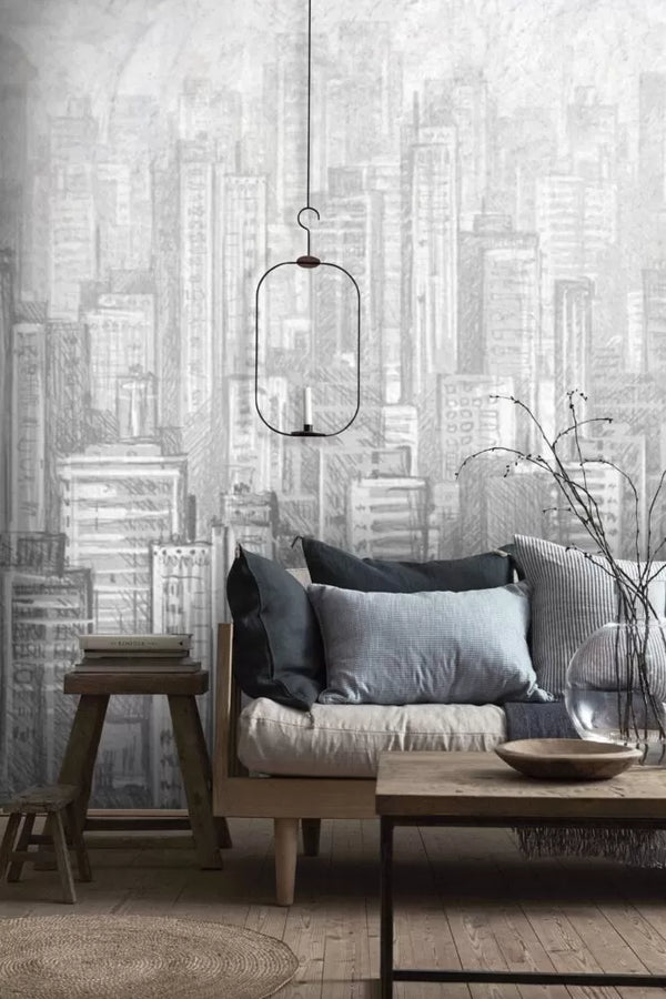 Stylish Gray Tones City Theme Wall Mural Wallpaper - Australia Luzen&Co
