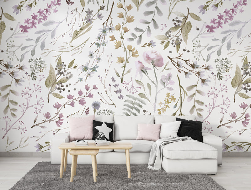 Soft Flowers Wallpaper with Watercolor Peel and Stick Wallpaper