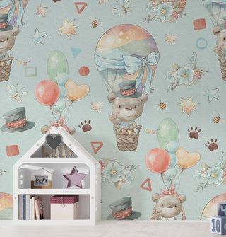 Teddy Bears Flying in Balloon Wallpaper - Luzen&Co