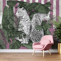 Black And White Leopard Figure Pink Tropical Self Adhesive Wallpaper