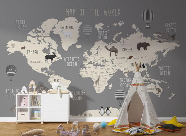 World Map Kids Self adhesive wallpaper Peel and Stick wallpaper in Australia - Luzen&Co