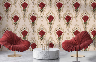 Baroque Pattern Red Roses Self adhesive wallpaper