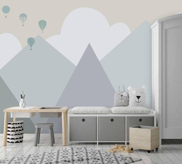Blue Tones Mountains With Clouds Wallpaper, Wall sticker, Wall poster, Wall Decal - Luzen&co