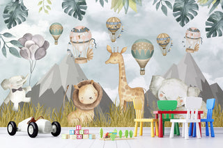 , Wall sticker, Wall poster, Wall Decal - Luzen&coAnimals and Flying Balloons Kids Wallpaper