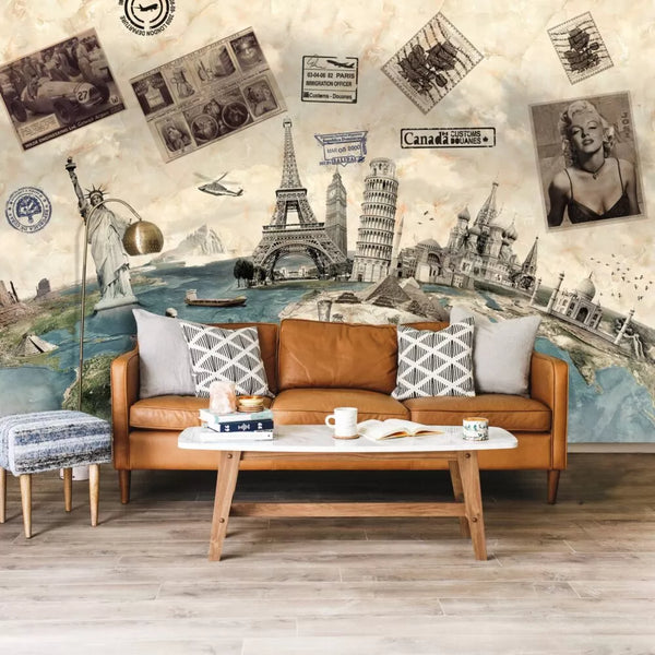 Wonders World With Post Cards Wall Mural Wallpaper - Luzen and co
