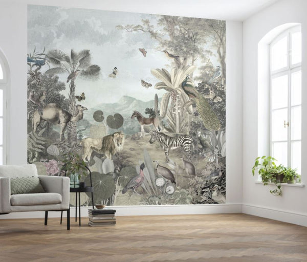 Exotic Animals In The Tropical Jungle Self adhesive wallpaper