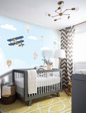 Blue Cloudy Sky and Airplanes Kids Peel and Stick wallpaper Self adhesive wallpaper -Luzen&Co