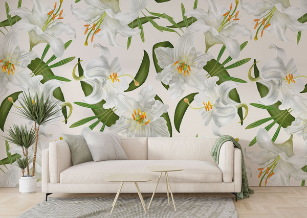 Soft White Flower Pattern Wallpaper