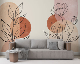 Soft Linear Floral Wallpaper