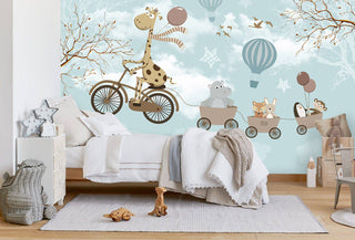 Giraffe on Sky Blue Tones Wallpaper, Wall sticker, Wall poster, Wall Decal