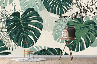 Big Tropical Leaves Botanical Self Adhesive Wallpaper