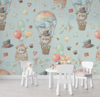Teddy Bears Flying in Balloon Wallpaper - Luzen&Co