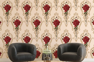 Baroque Pattern Red Roses Self adhesive wallpaper
