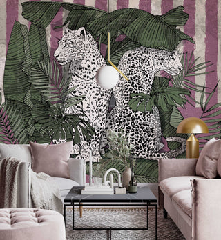 Black And White Leopard Figure Pink Tropical Self Adhesive Wallpaper