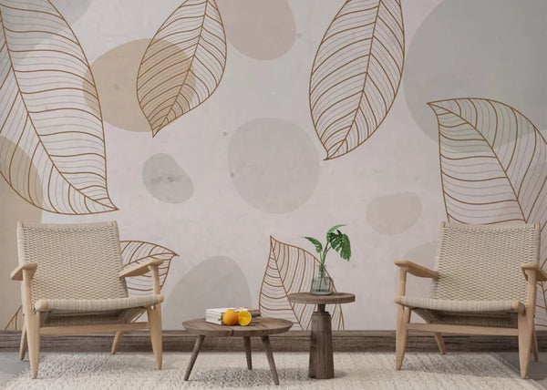 Soft Leaves and Circles Wall Mural Wallpaper