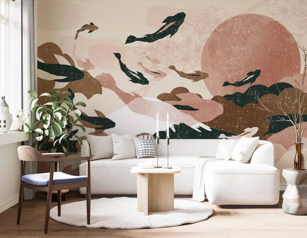 Soft Fishes and Sky Collage Wall Mural Wallpaper - Australia Luzenandco