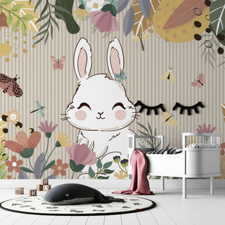 Bunny and Butterfly Kids Peel and stick Wallpaper, Wall sticker, Wall poster, Wall Decal - Luzen&co