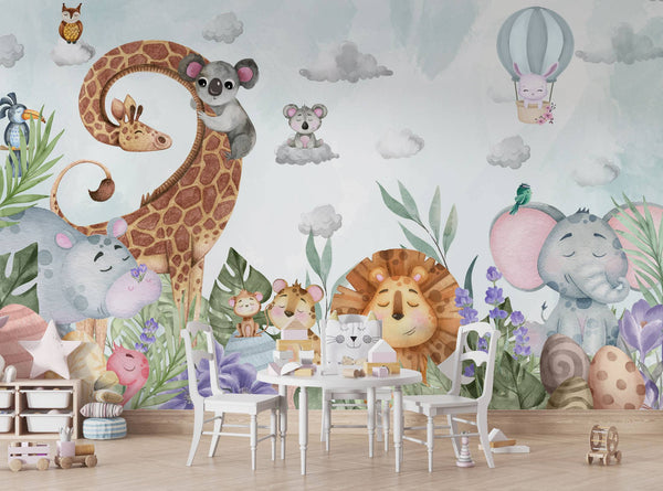 Cartoon Animals Kids Peel and stick Wallpaper, Wall sticker, Wall poster, Wall Decal - Luzen&co