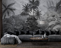 Black and White Tropical Forest and Mountains Self Adhesive wallpaper