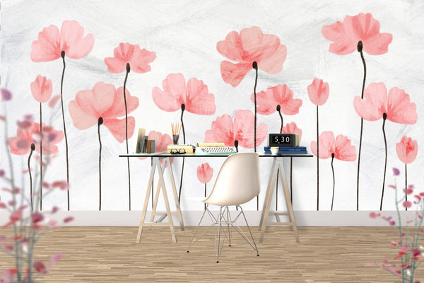 Red Poppy Flower Self adhesive Wallpaper