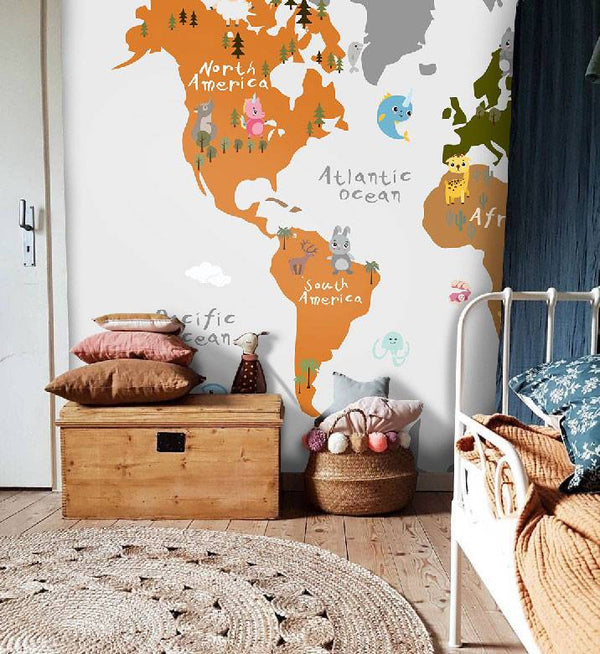Cute Animals Map Kids Wallpaper