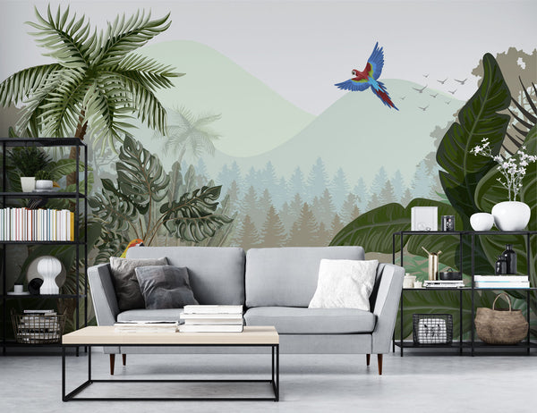 Parrots and Tropical Self adhesive wallpaper