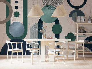 Geometric Patterns Modern Wallpaper In Green Tones - Luzen&Co