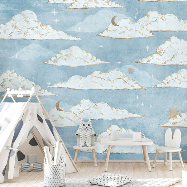 Sky With Moon Kids Wallpaper , Wall sticker, Wall poster, Wall Decal - Luzen&co