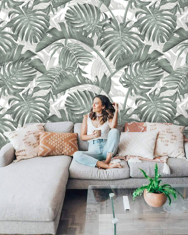 Banana and Palm Leaves Patterned Self Adhesive Wallpaper