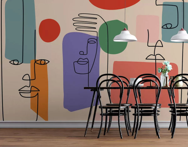 Linear Face Figures Color Wall Mural Peel and Stick Wallpaper - Australia Luzen&Co